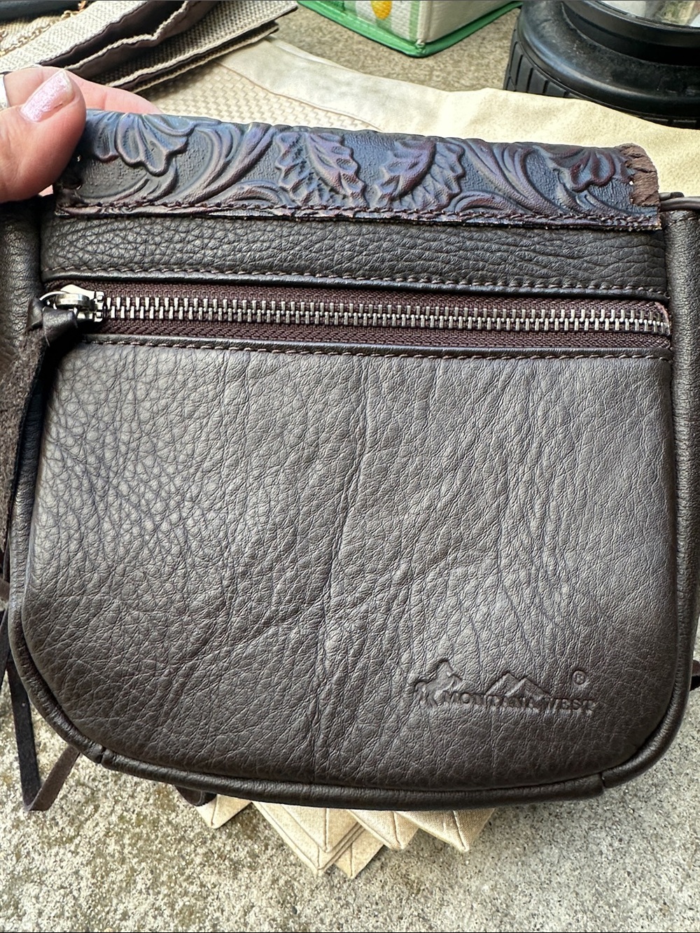 Montana West Dark Brown Tooled Leather Fringe Crossbody Bag - Picture 5 of 6